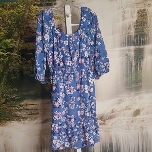 NWT! Womens XL beautiful blue pink floral flowy off the shoulder dress
